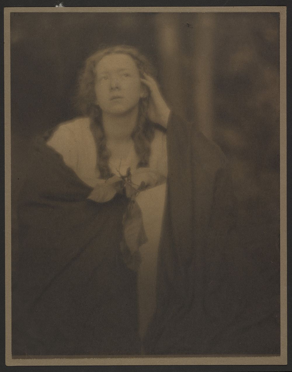 Young Woman in Pigtails with Shawl Around Her Shoulders by Clarence H White