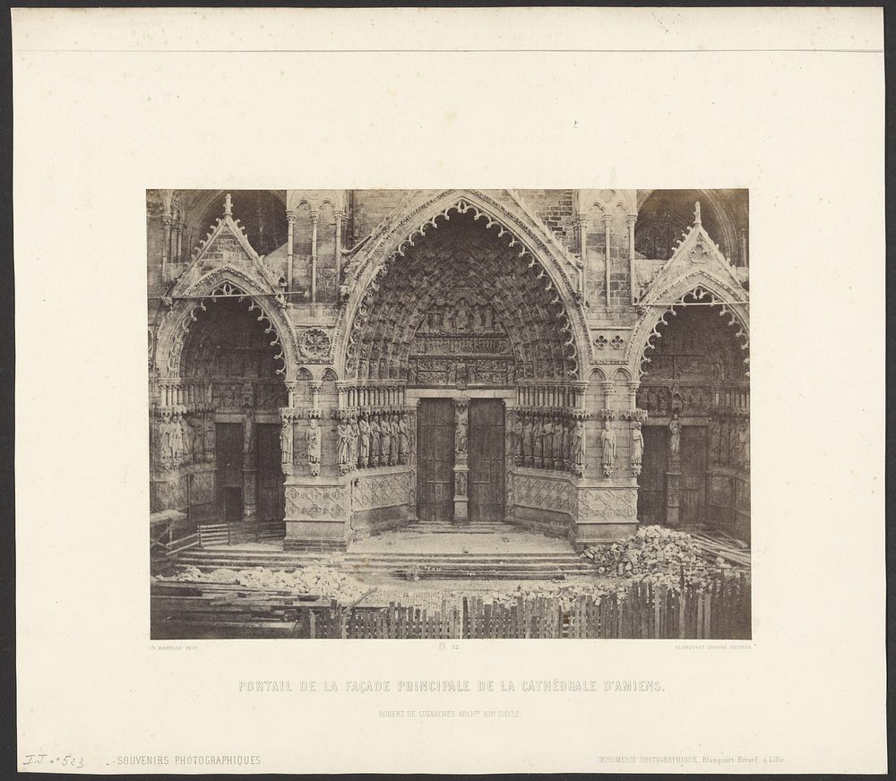 Portail de la Façade Principale de la Cathédrale D'Amiens. Robert de Luzarches Archte XIII E Siècle. by Charles Marville and…
