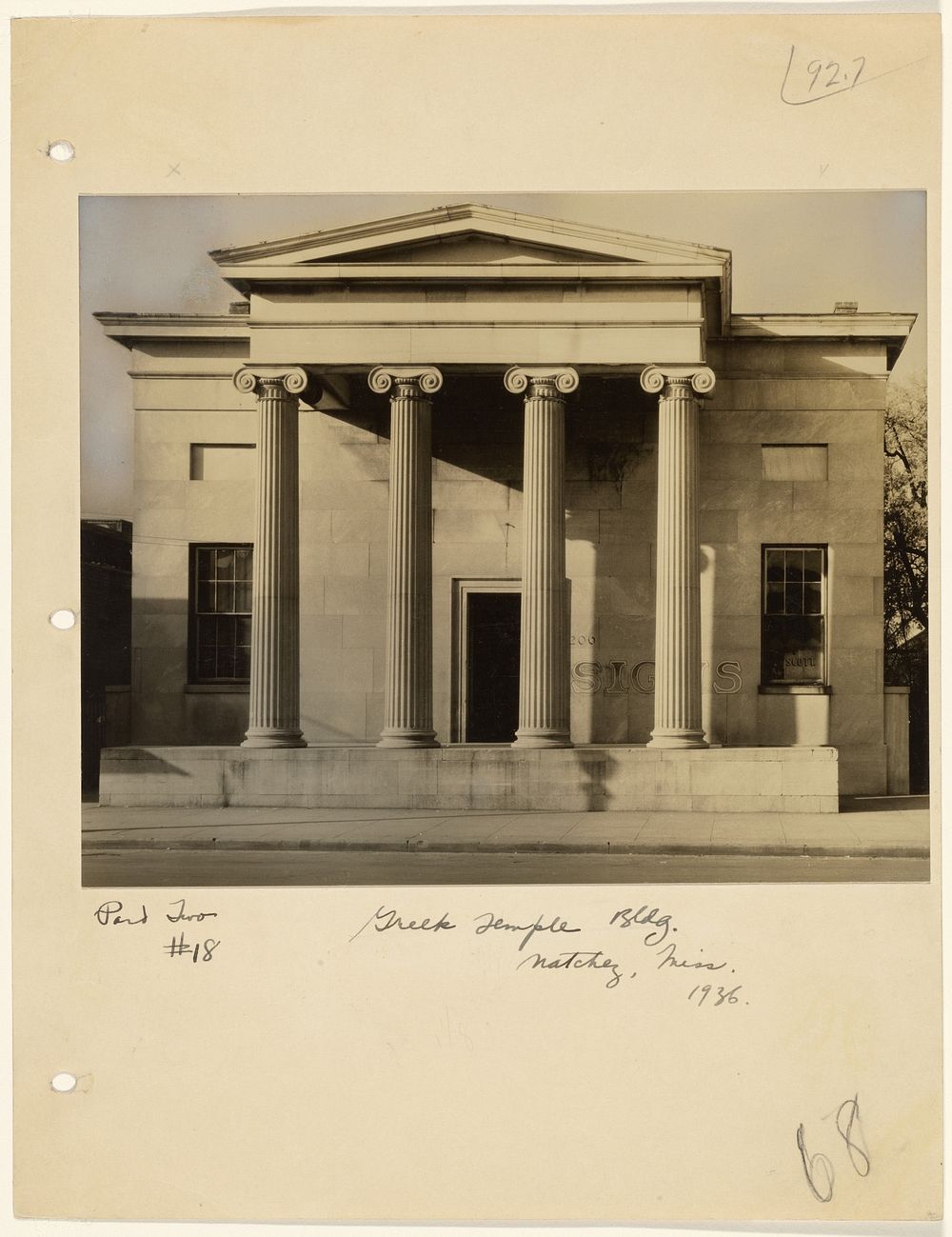 Greek Temple Building, Natchez, Mississippi / Old Commercial Building, Erected 1809, 206 Main Street, Natchez, Mississippi…