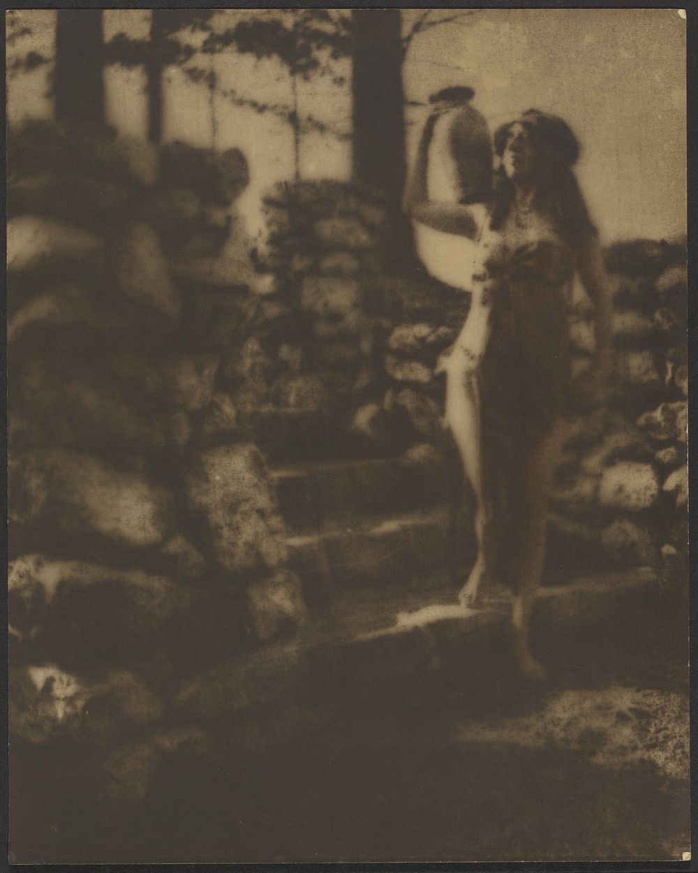 Female Dancer with Jug on Stone Steps by Louis Fleckenstein