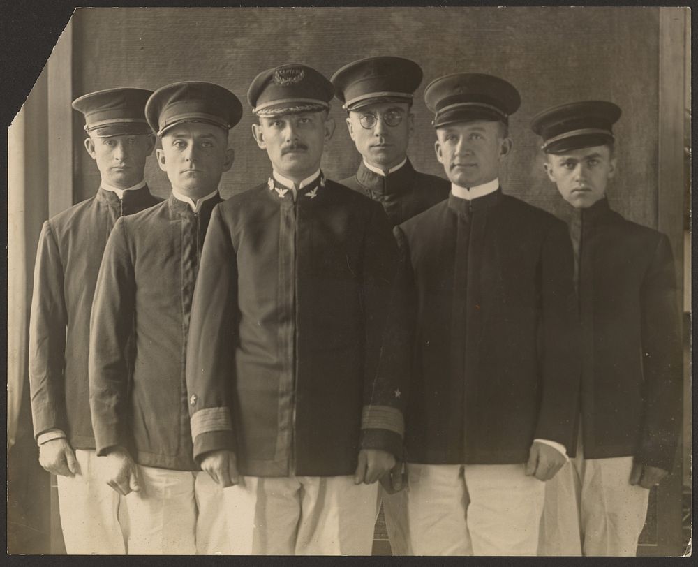 Group of Young Men in Uniform Before Tapestry (Cadets?) by Louis Fleckenstein