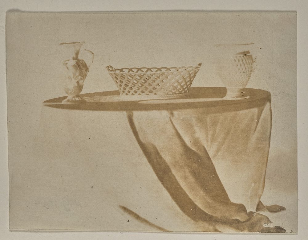 Three Pieces of Dresden China on a Round Table by William Henry Fox Talbot