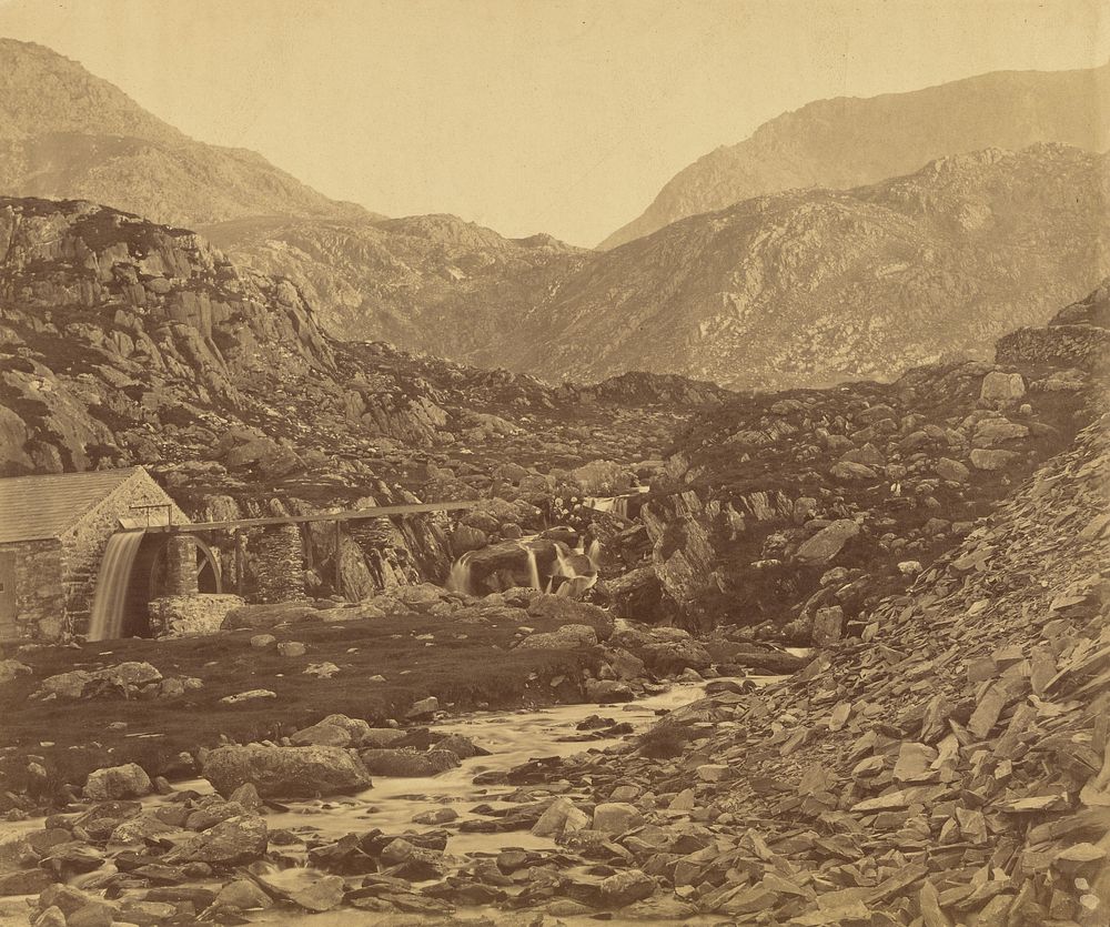 Mountains at the foot of Lake Ogwen, Wales. by Roger Fenton