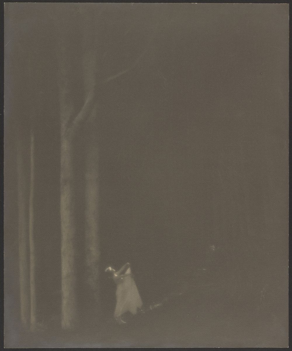 Woman in White Dress in the Forest at Night by Arthur F Kales