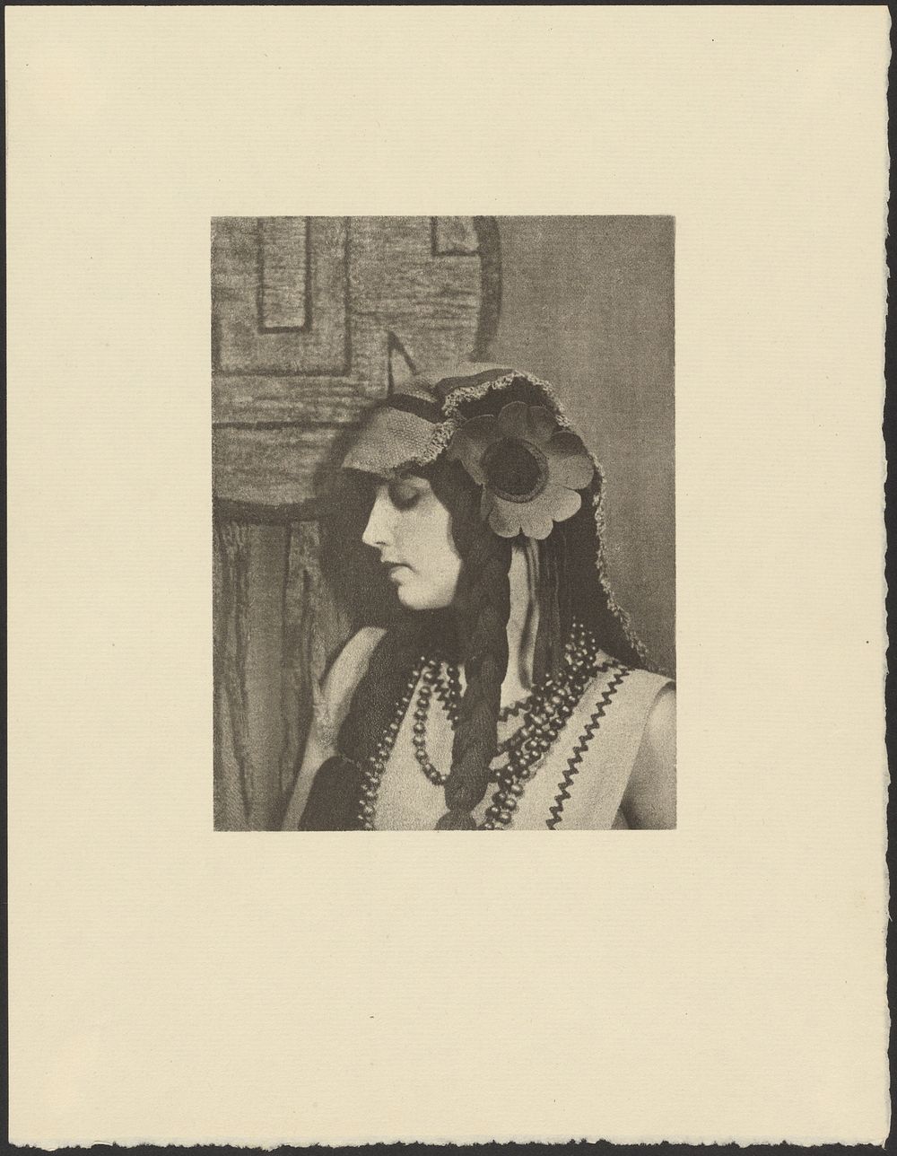 Woman in Bohemian Outfit with Large Flower in Hair by Arthur F Kales