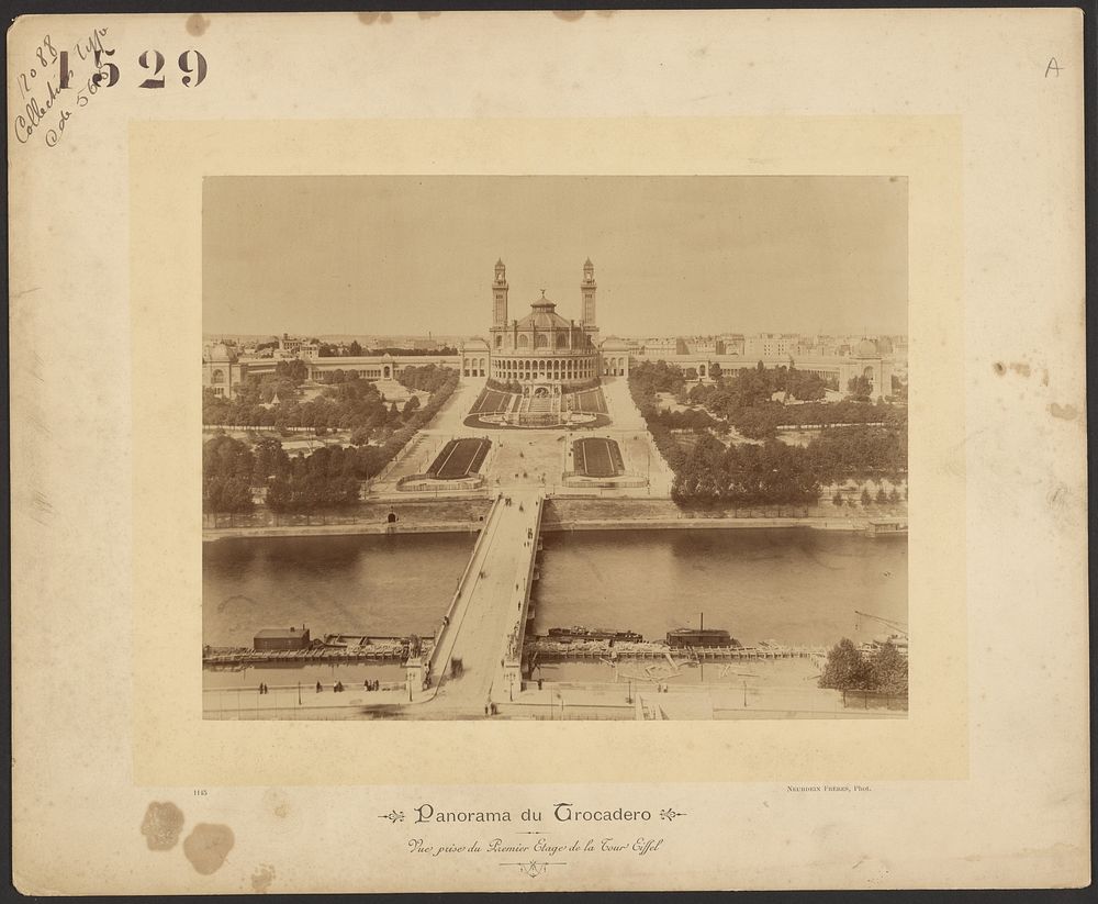 Panorama of the Trocadero from the first level of the Eiffel Tower by Neurdein Frères