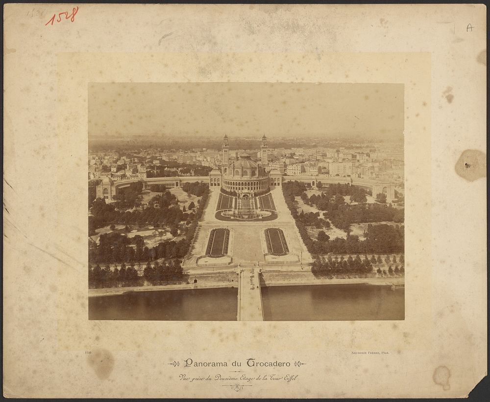 Panorama of the Trocadero from the second level of the Eiffel Tower by Neurdein Frères