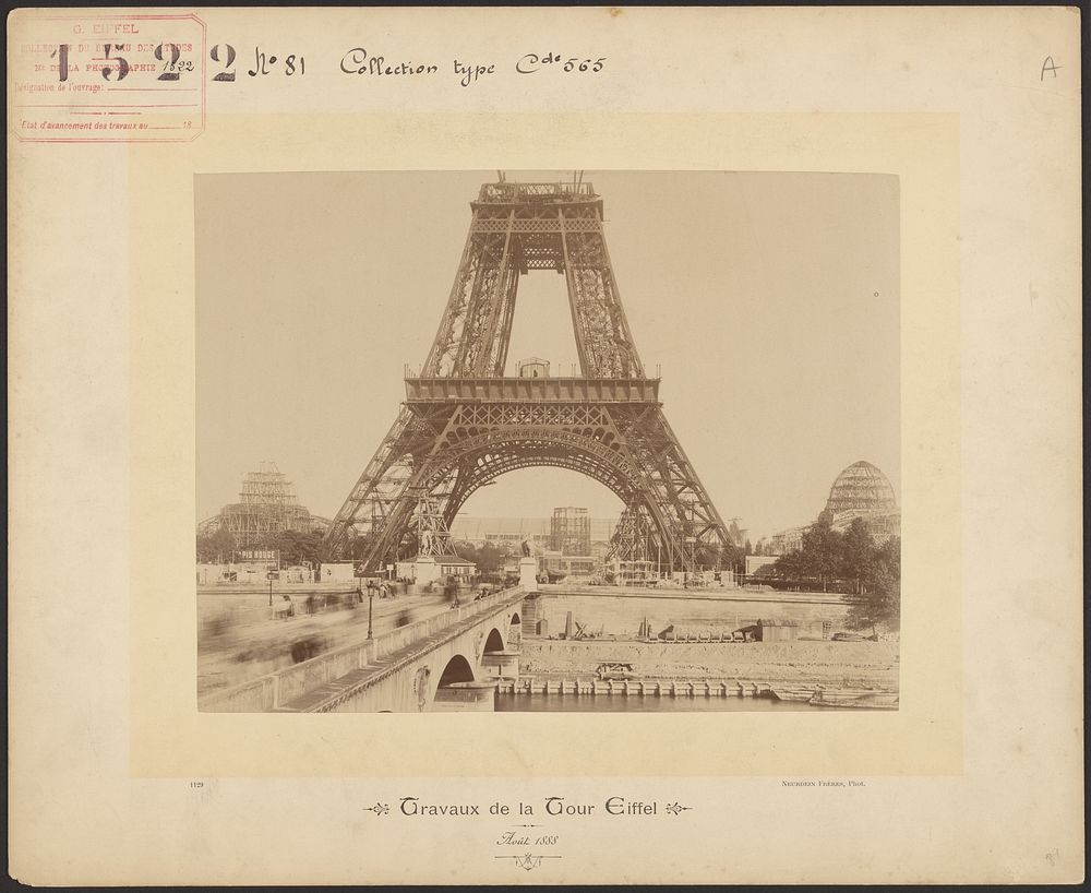 Work on the Eiffel Tower by Neurdein Frères