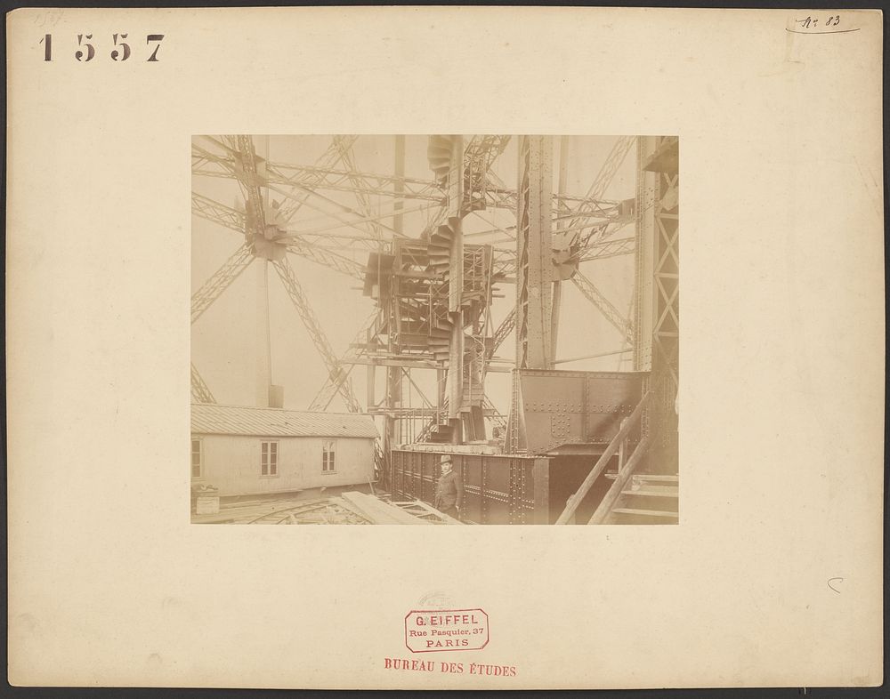 Girders, stair, worker: Eiffel Tower by Albert Fernique