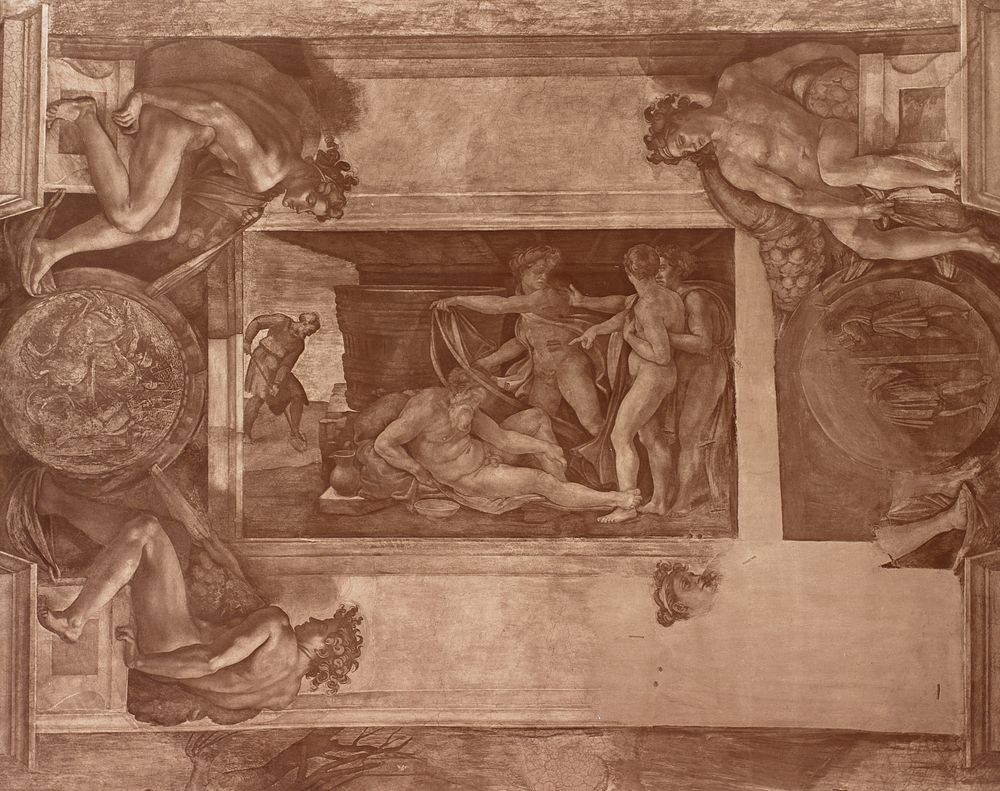 Detail of Michelangelo's Sistine Chapel Ceiling (The Drunkenness of Noah) by Adolphe Braun