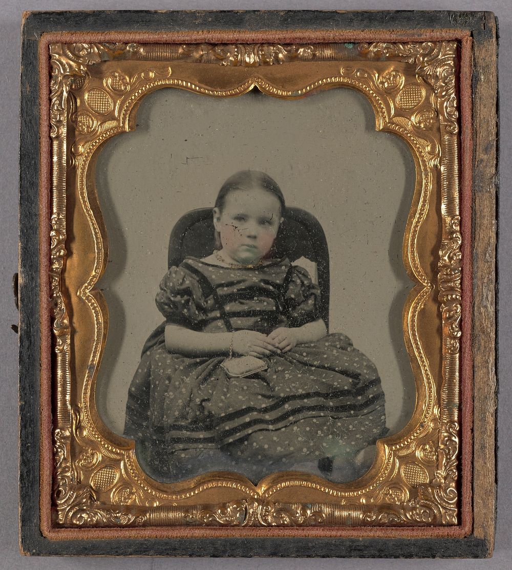 Portrait of a Seated Little Girl Holding Small Purse