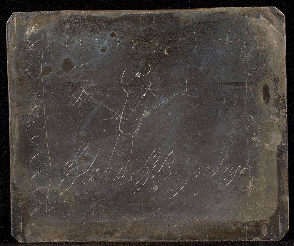 Daguerreotype Plate with Etched Drawing of a Male Figure by Jacob Byerly