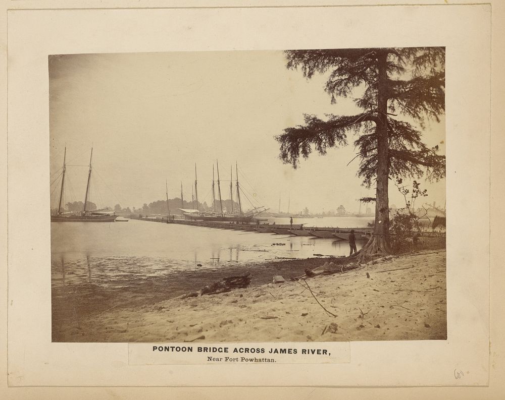Pontoon Bridge Across James River, Near Fort Powhattan. [June 1864]. by A J Russell
