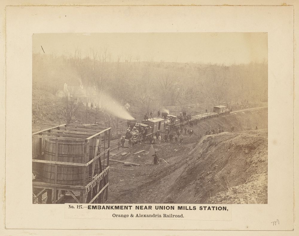 No. 127. Embankment near Union Mills Station, Orange & Alexandria Railroad. [April 1863]. by A J Russell