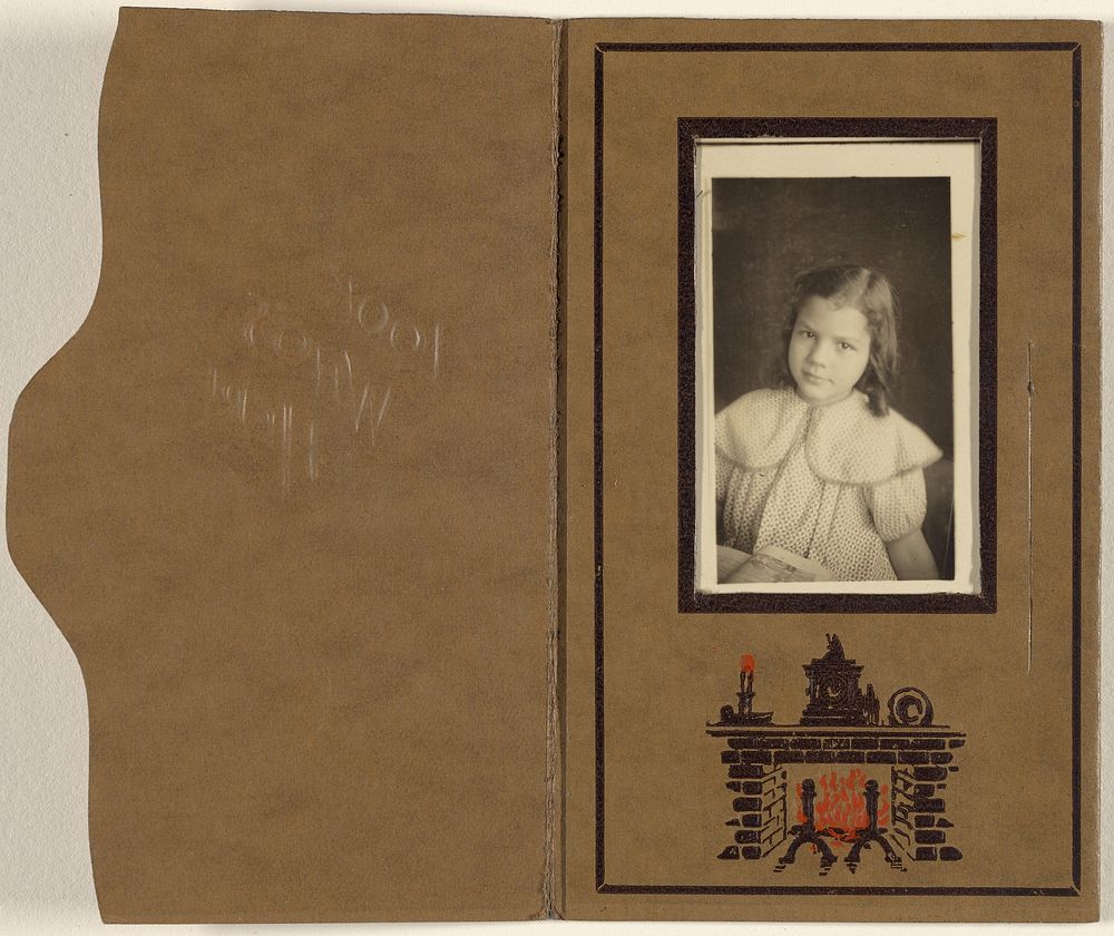 Unidentified little girl seated with an open book in her lap by Housh Company Inc