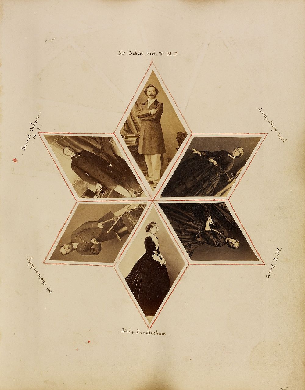 Photo collage of six cartes-de-visite forming a six point star