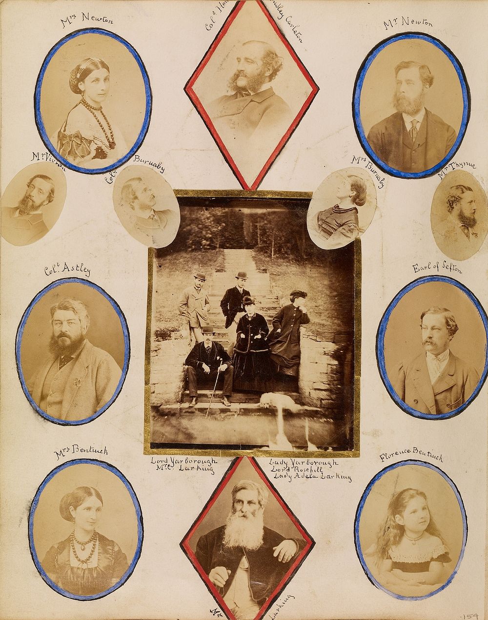 Photo collage of thirteen portraits including Lord and Lady Yarborough