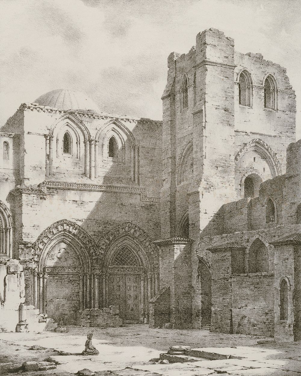 Entrée de l'eglise du St. Sépulcre. by Louis Jacques Mandé Daguerre