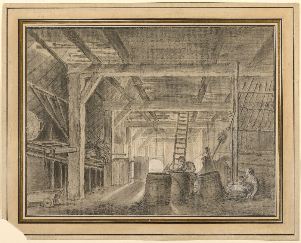 Interior of a Barn with a Family of Coopers by François Boucher