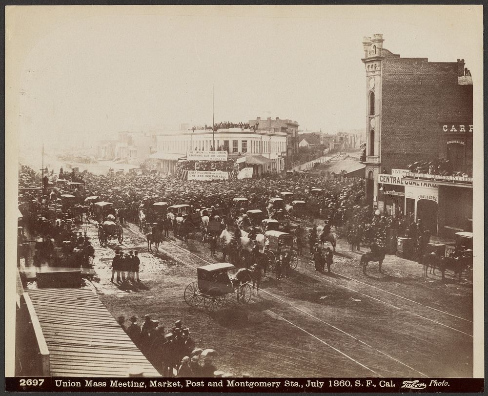 Union Mass Meeting, Market, Post and Montgomery Sts., S.F., Cal. by Carleton Watkins