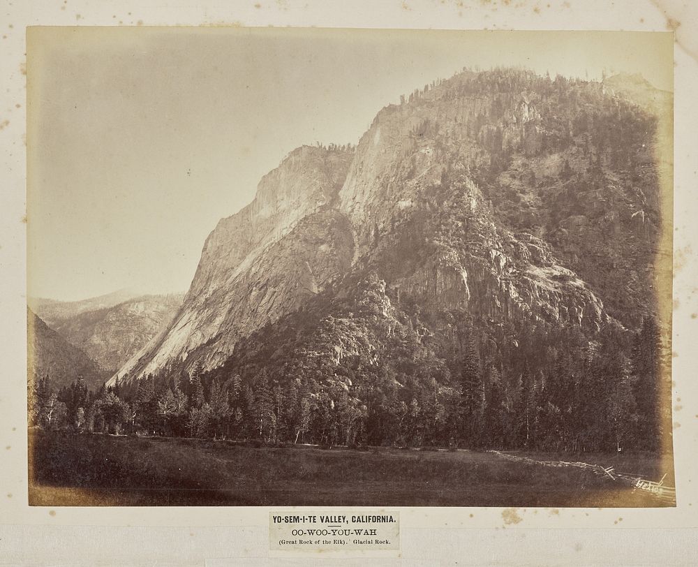Yo-Sem-i-te Valley, California. Oo-woo-you-wah (Great Rock of the Elk). Glacial Rock by Eadweard J Muybridge