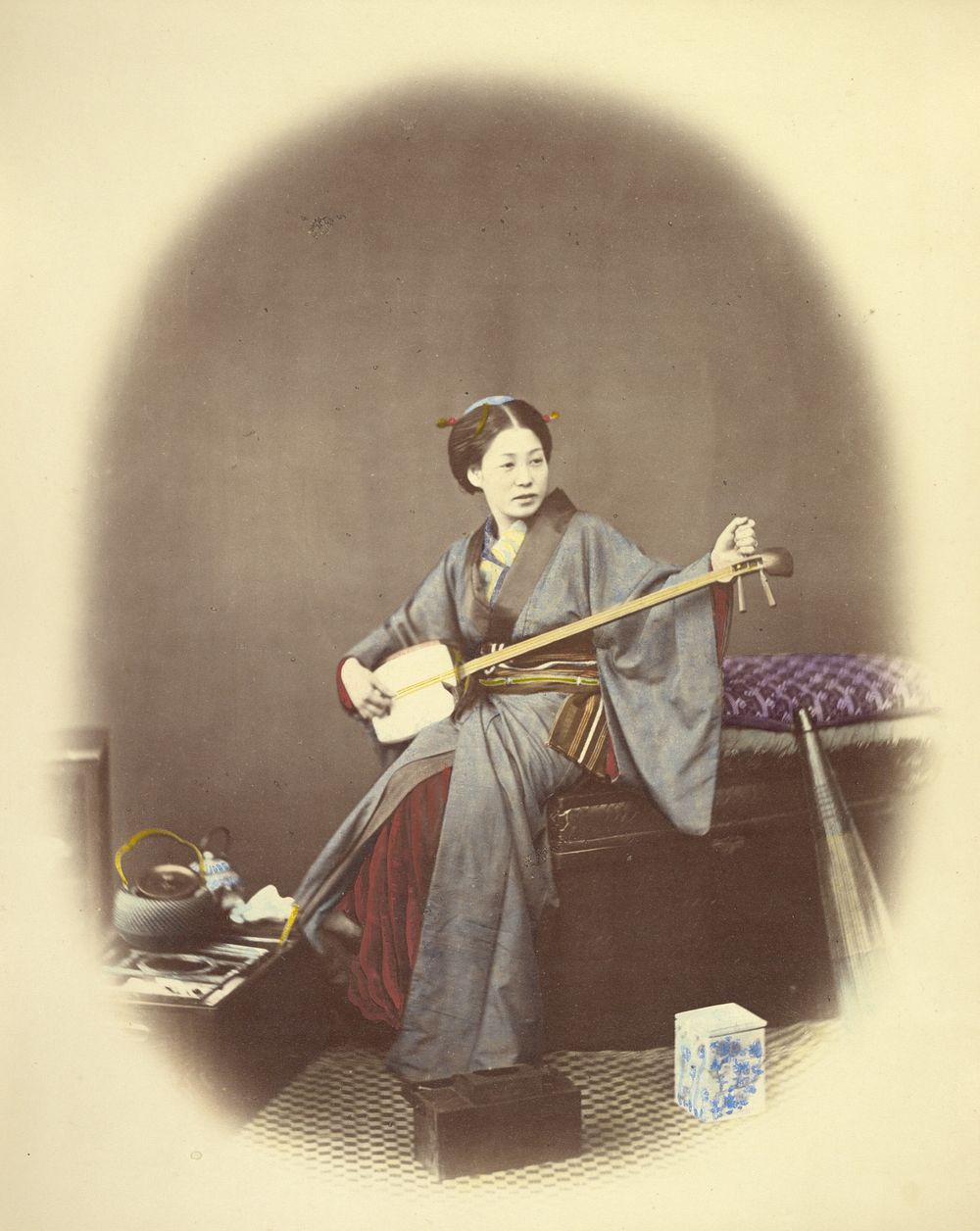 Girl Playing the Samisen by Felice Beato