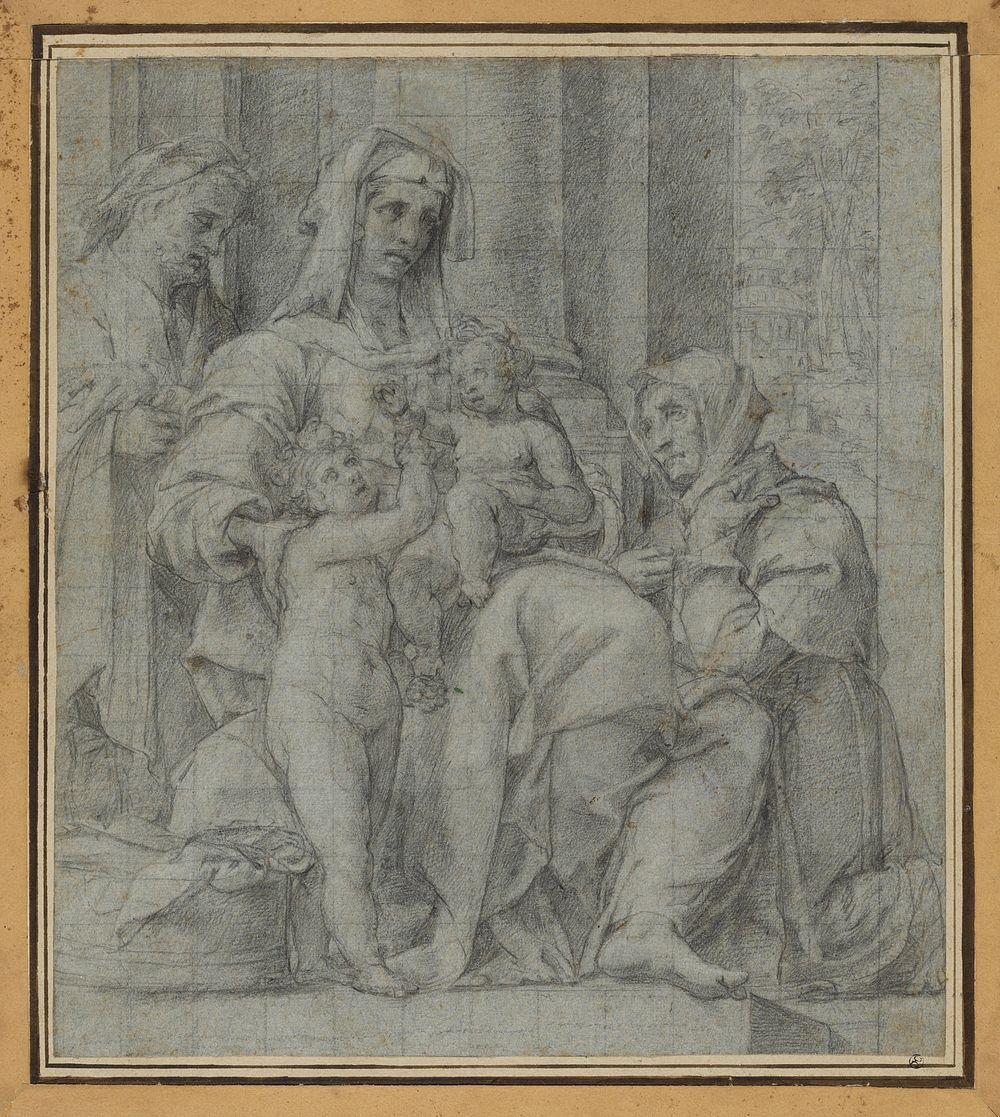 Holy Family with Saint John the Baptist Adored by an Unidentified Figure by Bartolomeo Cesi