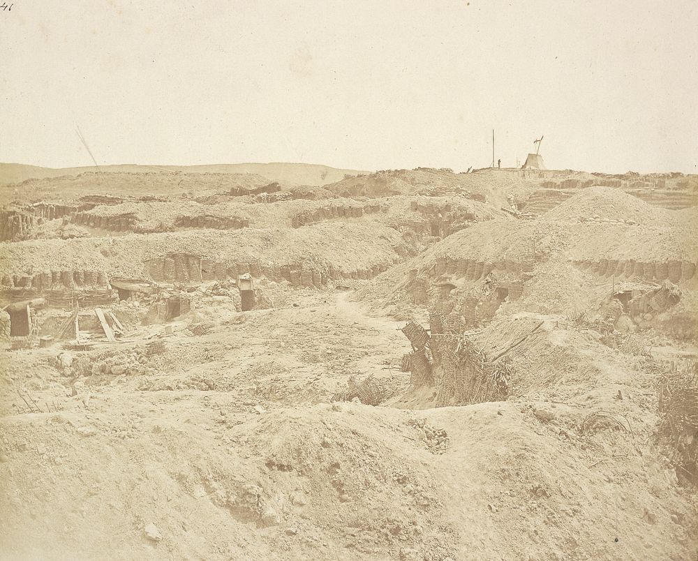 Corner of the Malakoff Battery. The Mamelon Vert in the distance by James Robertson and Felice Beato