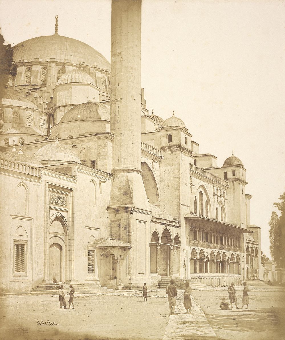 Two domed towers at the Süleymaniye Mosque by James Robertson and Felice Beato