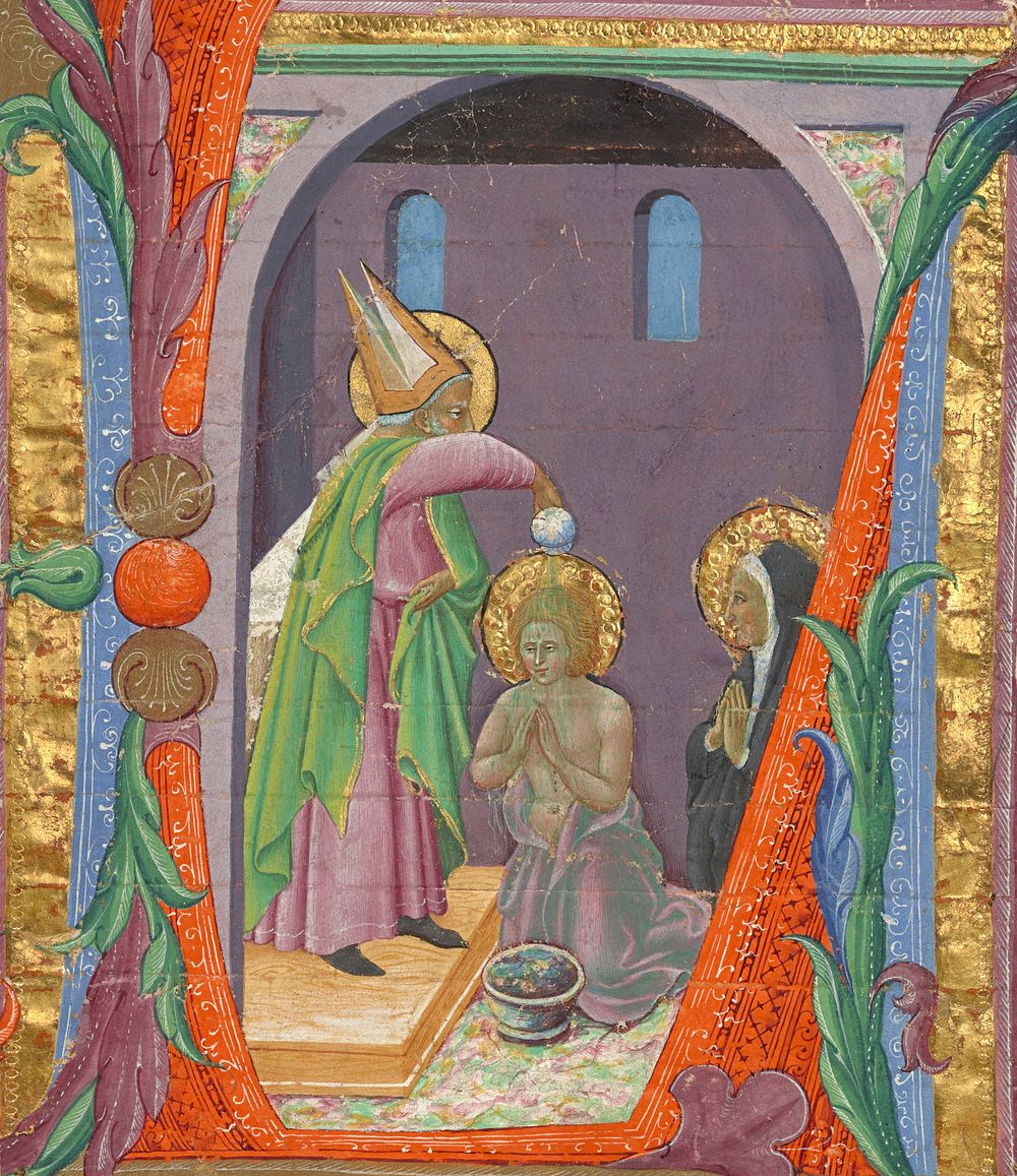 Initial L: The Baptism of Saint Augustine by Master of the Osservanza
