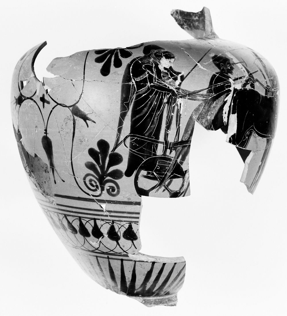 Attic Black-Figure Neck Amphora Fragment (comprised of 36 Joined Fragments)