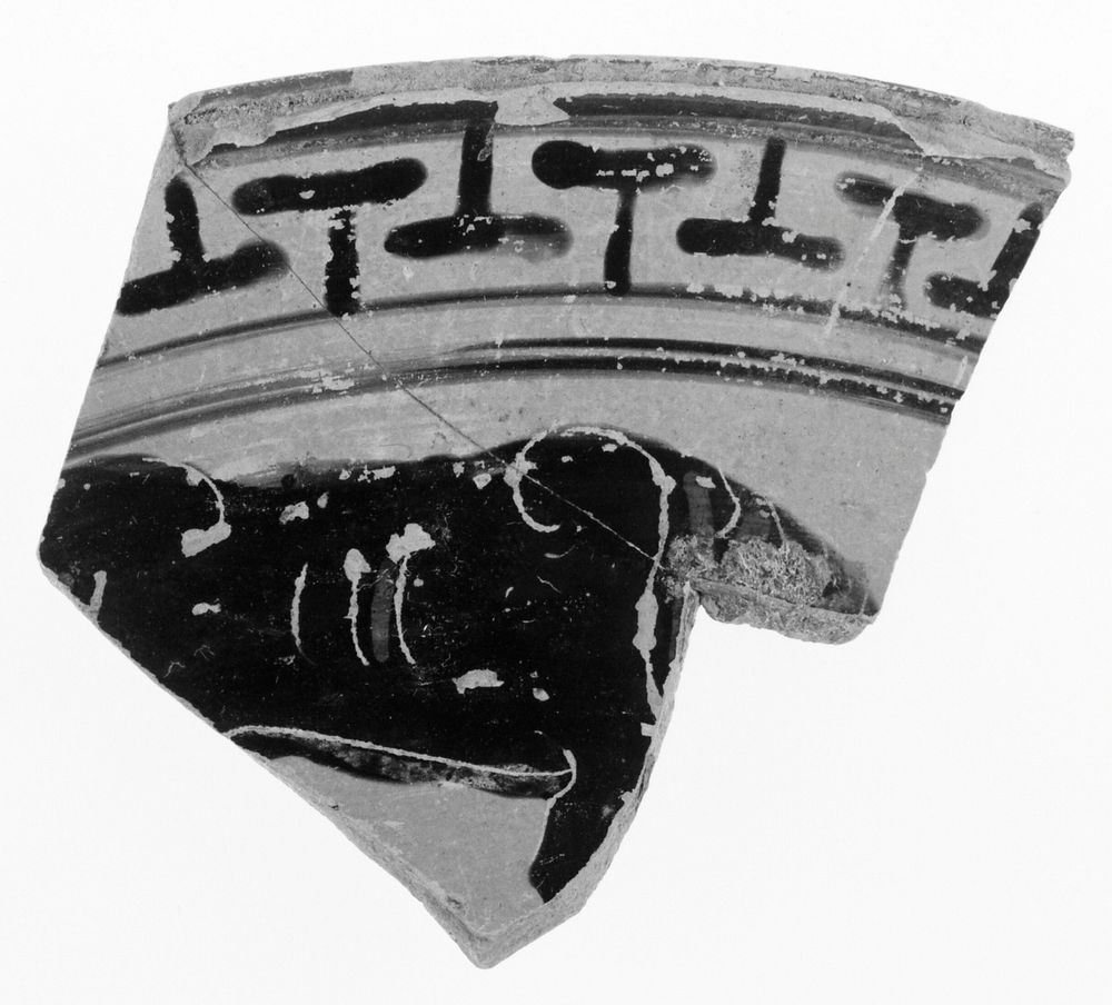 Attic Black-Figure Pyxis and Kalathos Fragments (comprised of 2 Joining Fragments)