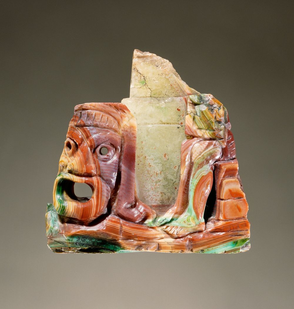 Fragmentary cameo sculpture with a theatrical mask and seated figure