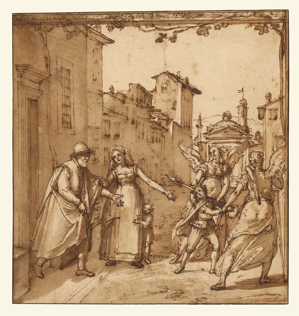 Taddeo Leaving Home Escorted by Two Guardian Angels by Federico Zuccaro