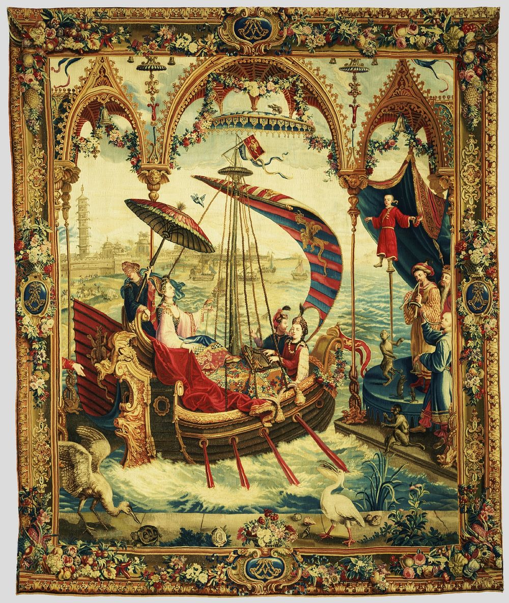 Tapestry: L'Embarquement de l'impératrice, from L'Histoire de l'empereur de la Chine Series by Guy Louis Vernansal, Jean…