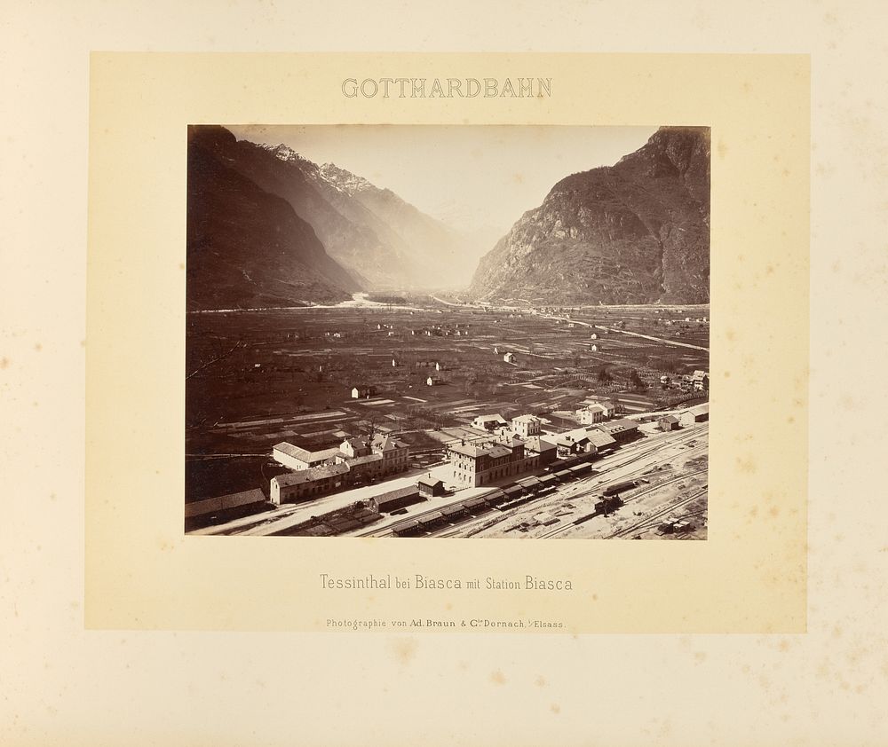 Gotthardbahn: Tessinthal bei Biasca mit Station Biasca by Adolphe Braun and Cie