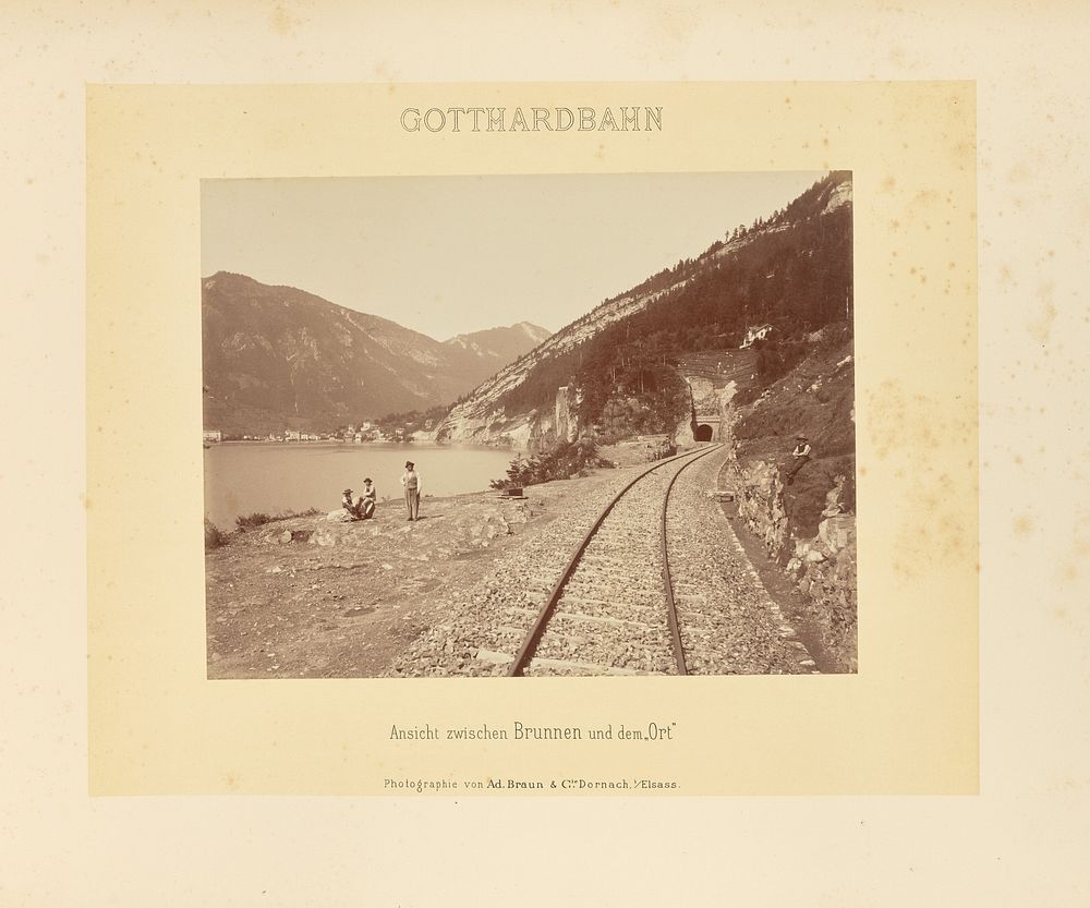 Gotthardbahn: Ansicht zwischen Brunnen und dem "Ort" by Adolphe Braun and Cie