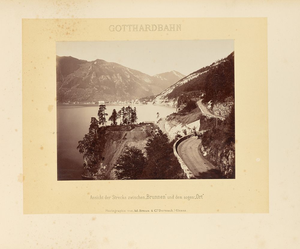 Gotthardbahn: Ansicht der Strecke zwischen "Brunnen" und dem sogen: "Ort" by Adolphe Braun and Cie