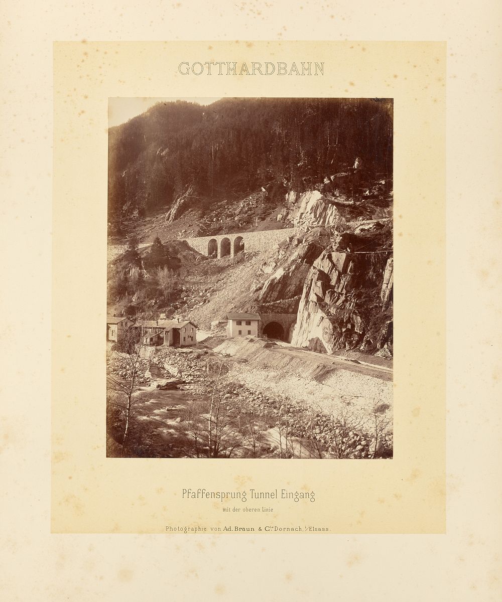 Gotthardbahn: Pfaffensprung Tunnel Eingang mit der oberen Linie by Adolphe Braun and Cie