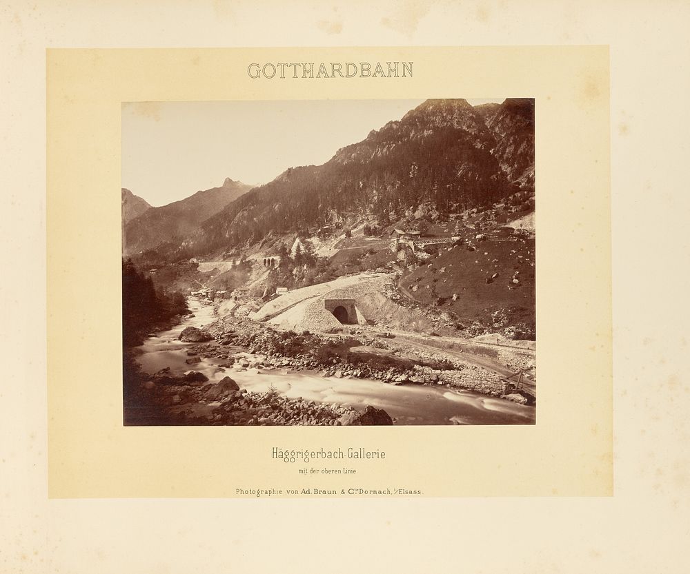 Gotthardbahn: Häggrigerbach-Gallerie mit der oberen Linie by Adolphe Braun and Cie