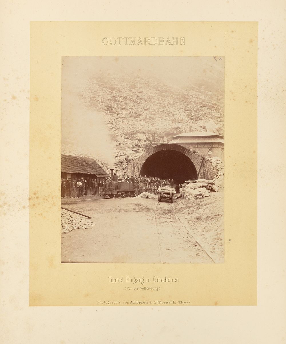 Gotthardbahn: Tunnel Eingang in Göschenen (Vor der Vollendung) by Adolphe Braun and Cie