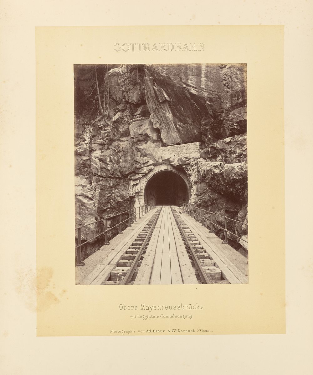 Gotthardbahn: Obere Mayenreussbrücke mit Leggistein-Tunnelausgang by Adolphe Braun and Cie