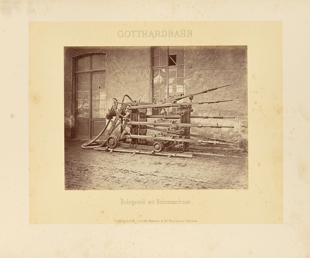 Gotthardbahn: Bohrgestell mit Bohrmaschinen by Adolphe Braun and Cie