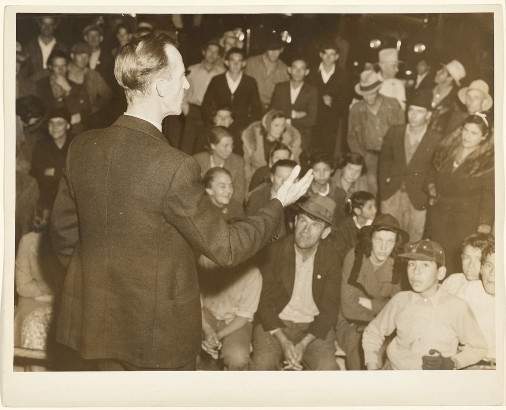 Organizer for the United Cannery Agricultural Packing and Allied Workers of America (CIO) Addresses Street Meeting of…