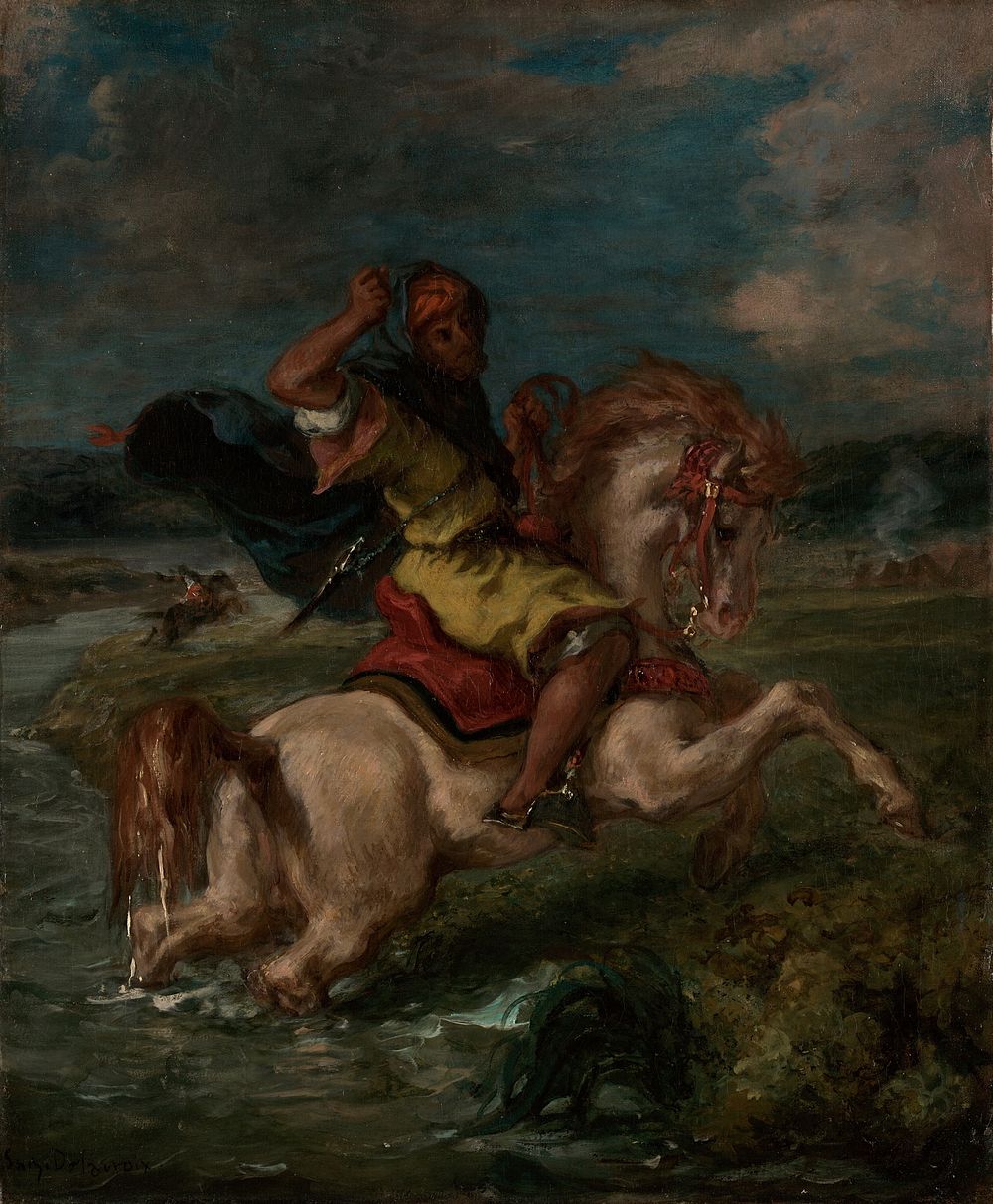 Moroccan Horseman Crossing a Ford by Eugène Delacroix