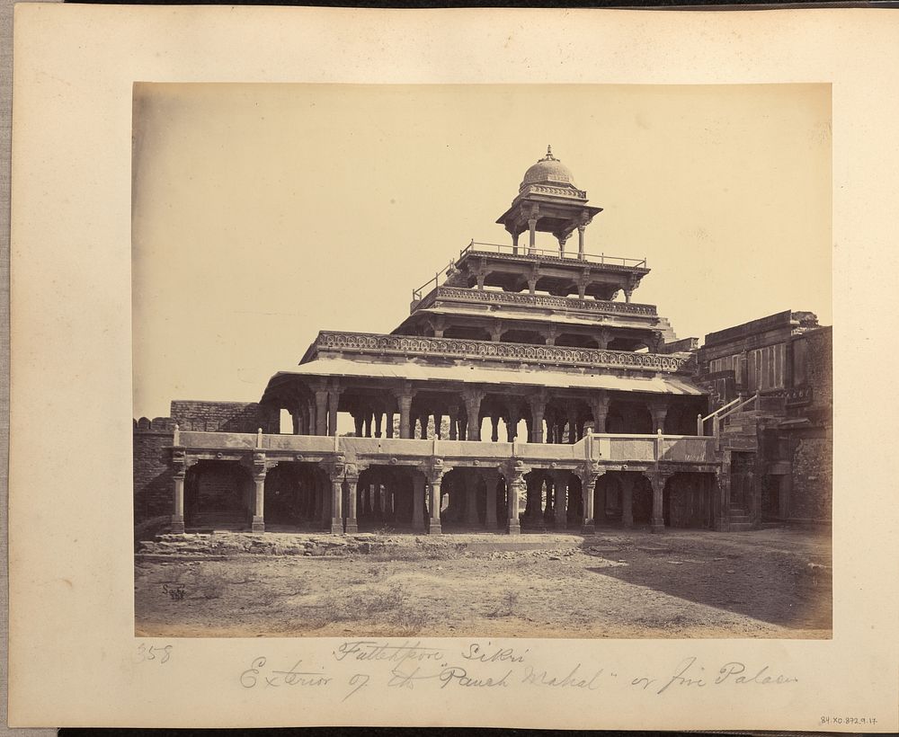 Futtehpore Sikri. Exterior of the "Panch Mahal" or Five Palaces by John Edward Saché
