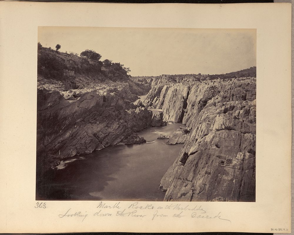 Marble Rocks on the Nerbudda. Looking Down the River from the Cascade by Saché and Murray