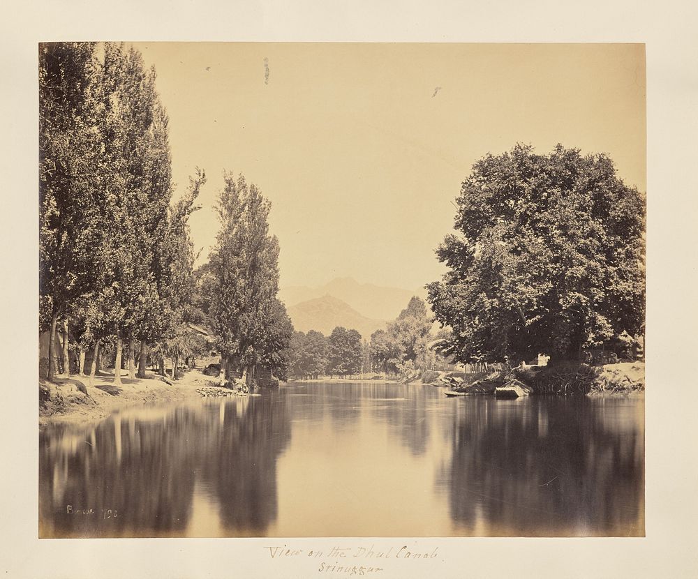 Srinuggur; On the Dhul Canal, with the Tukt-i-Soliman by Samuel Bourne