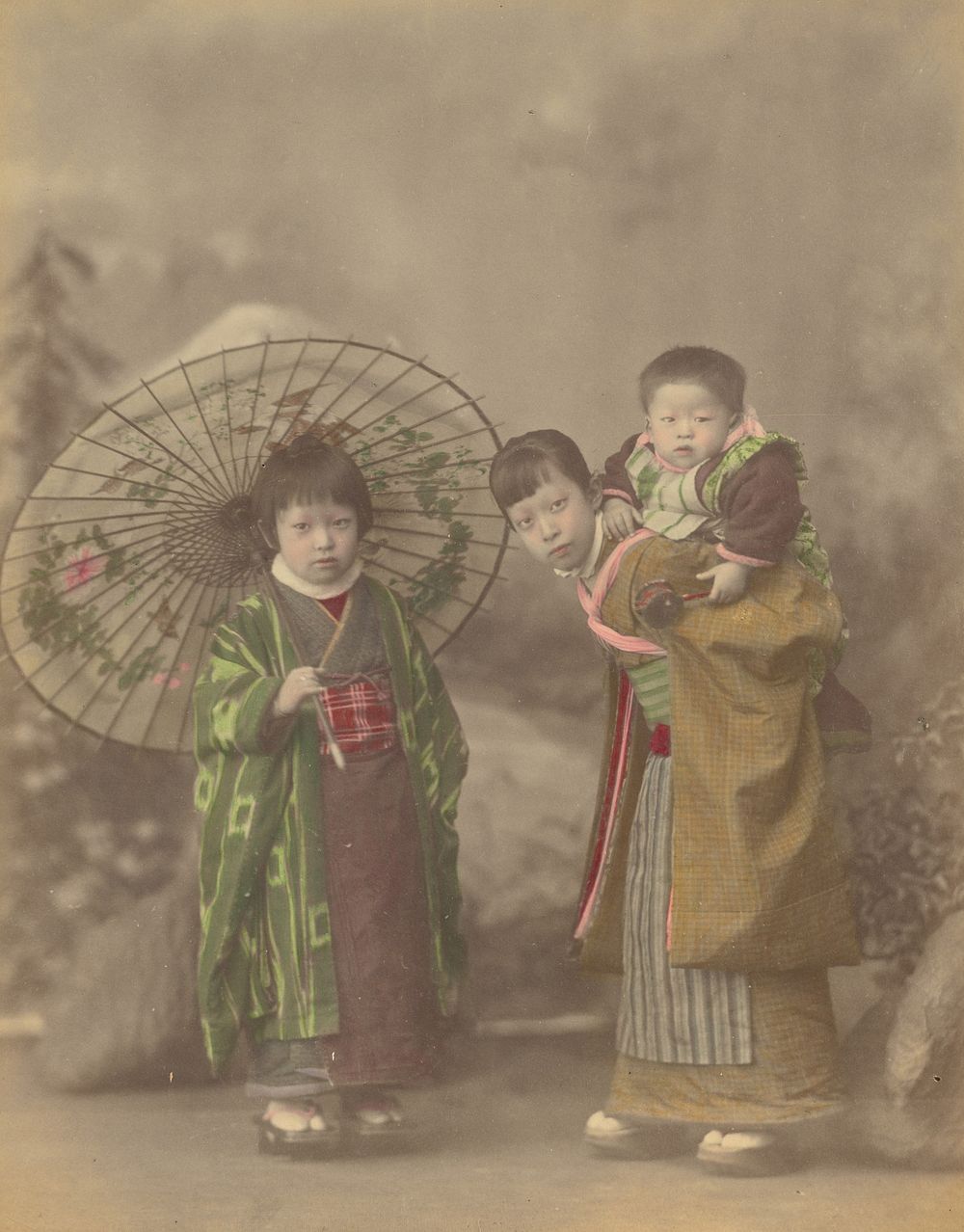 Japanese Mother with Her Two Children by Kusakabe Kimbei