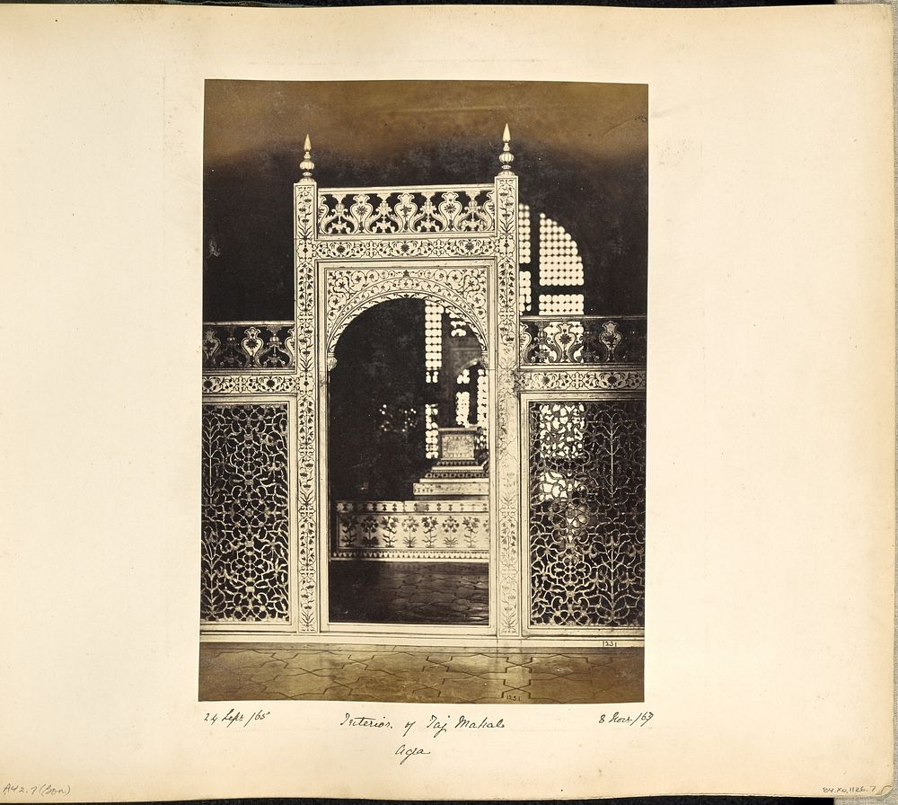 Agra; The Screen enclosing the Sarcophagi in the Interior of the Taj by Samuel Bourne